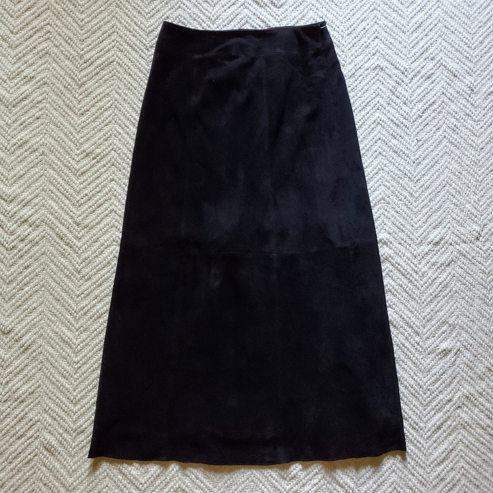 Vintage black suede panel long skirt